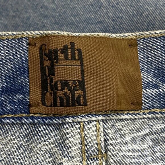 Birth Of Royal Child Men's Distressed Jeans Blue Size S – Chain Ink Print & Fray - Picture 3 of 11